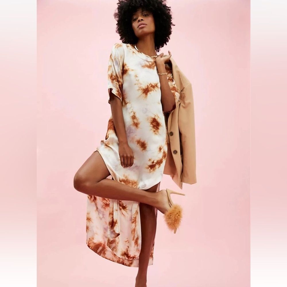 Free People On The Road Quin Satin Maxi Dress in Sand/sable